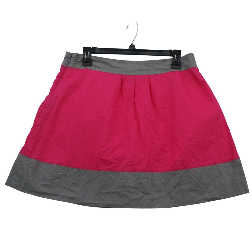 Pink Twill Womens Size 10 Hot Pink Grey Colorblock Pleated‎ A-Line Cotton Skirt